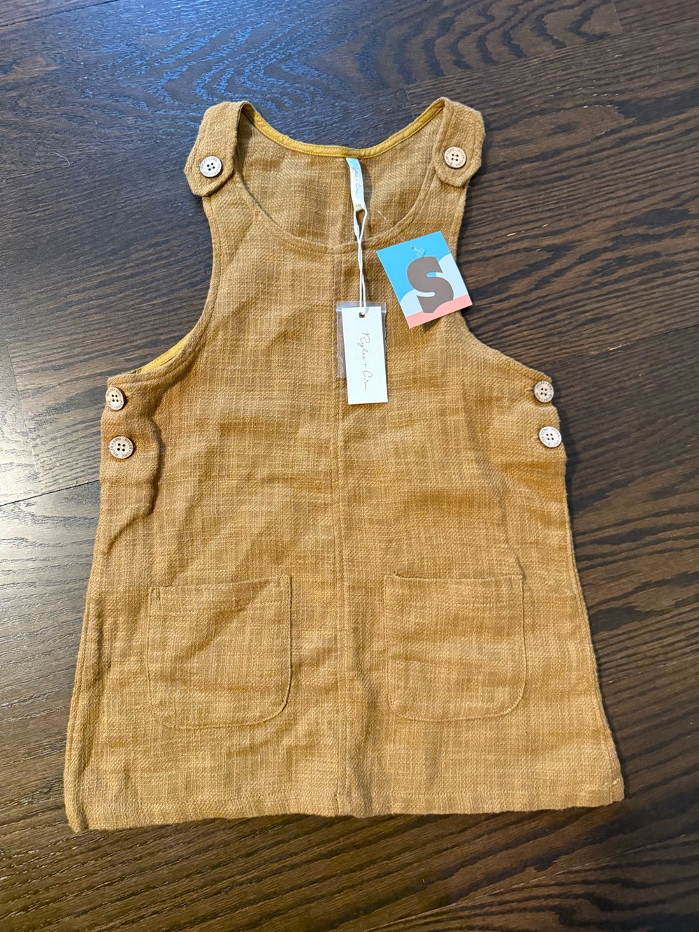 Rylee + Cru Overall Dress Odette Chartreuse Pinafore Button Details 4-5y NWT